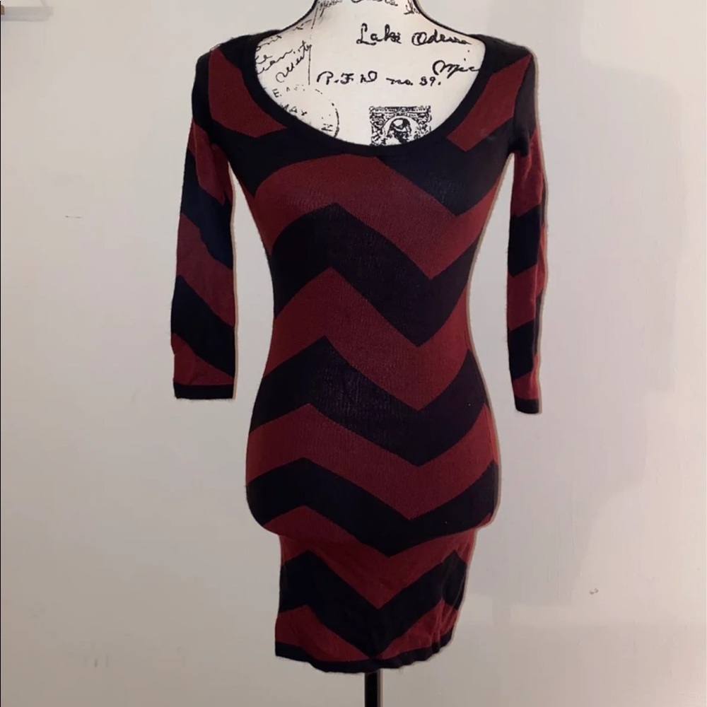 Black & Burgundy Chevron Dress